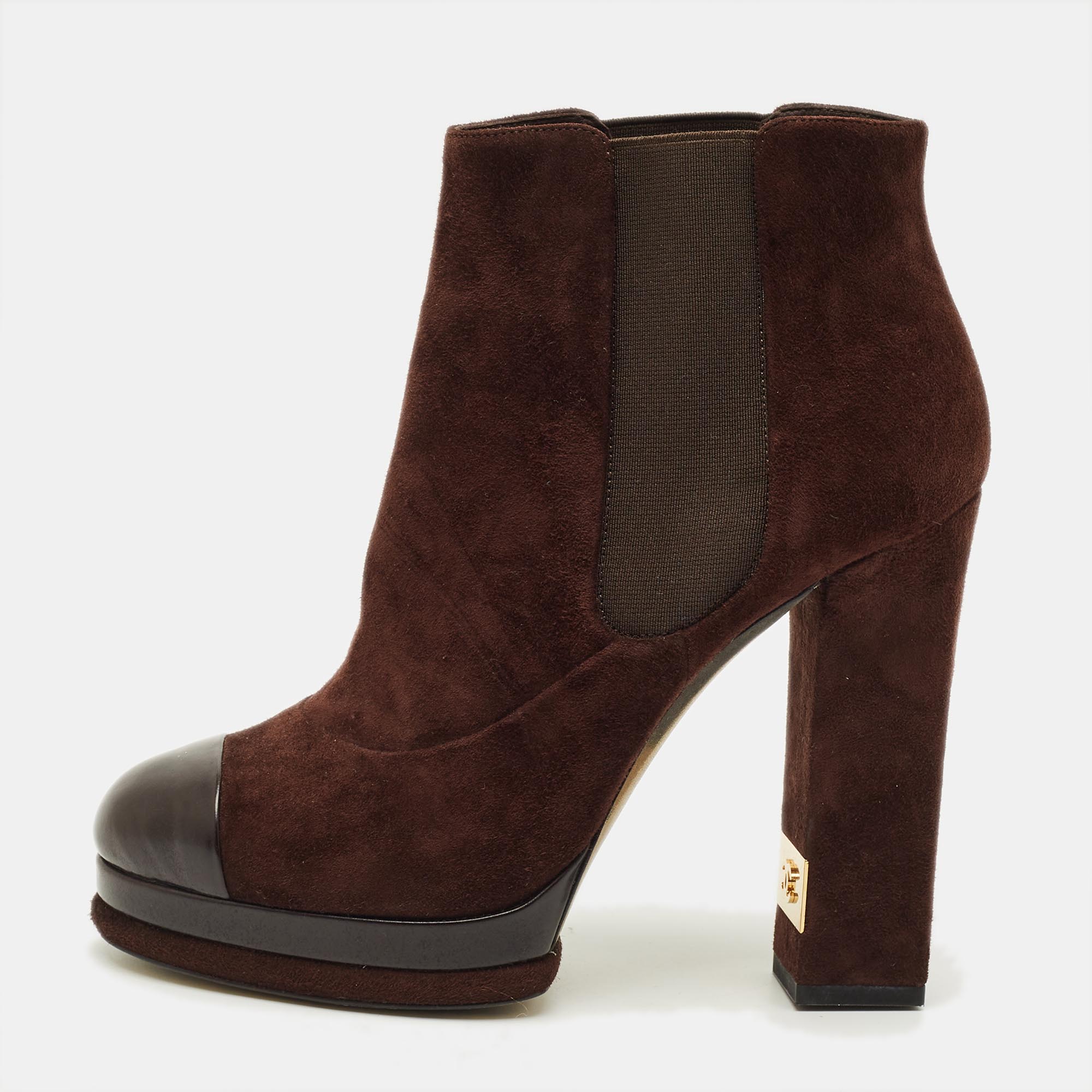 

Chanel Size  Brown/Black Leather and Suede Ankle Length Boots