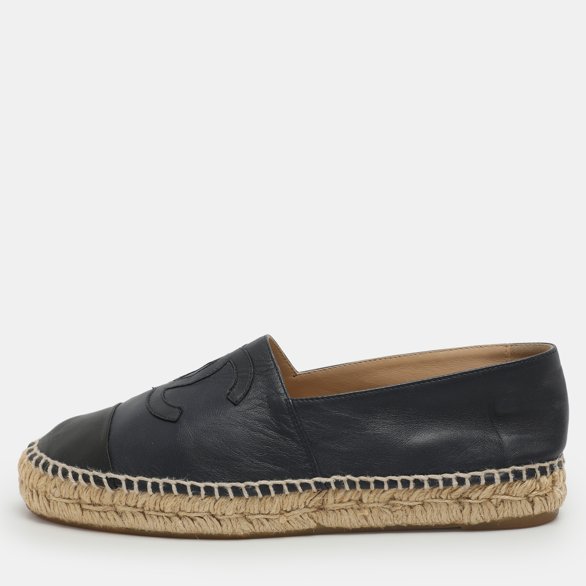 

Chanel CC Size  Navy Blue/Black Leather Cap Toe Espadrille Flats