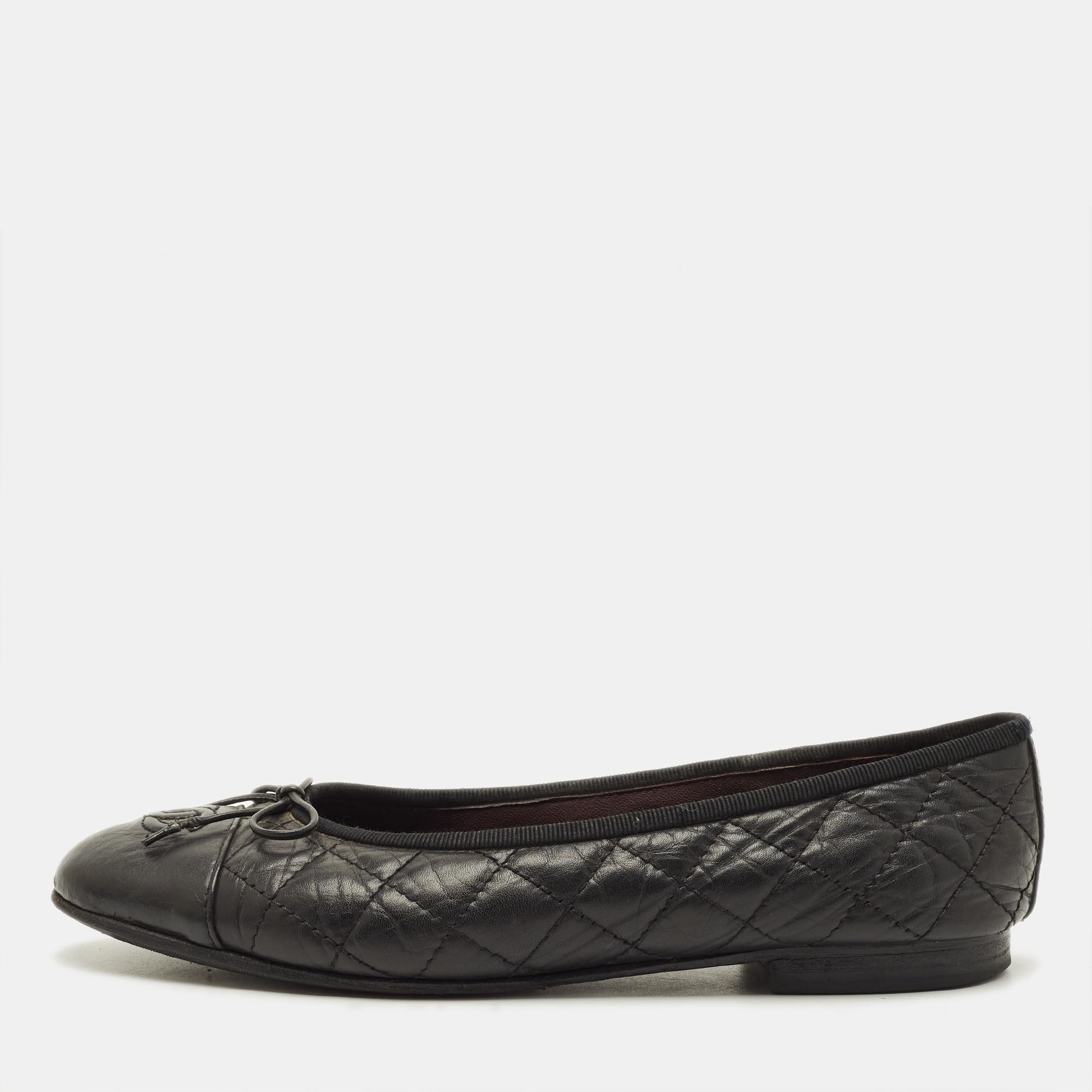

Chanel CC Size  Black Quilted Leather Bow Cap Toe Ballet Flats