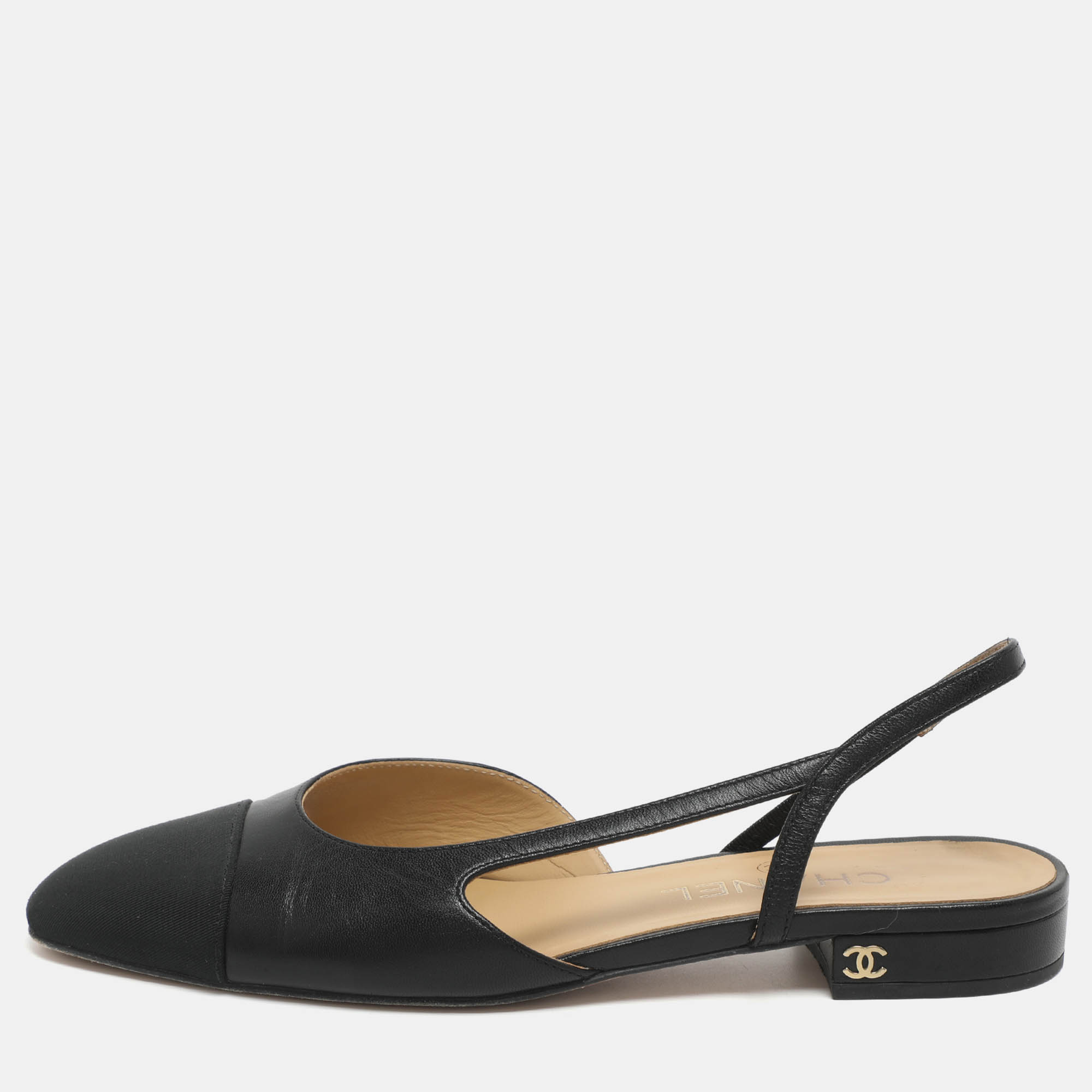 

Chanel CC Size  Black Leather and Fabric Slingback Flats