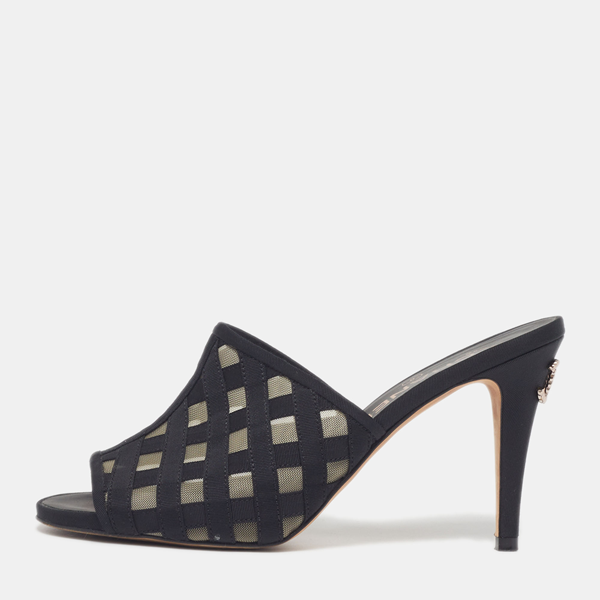 

Chanel CC Size  Black Canvas and Grosgrain Mules