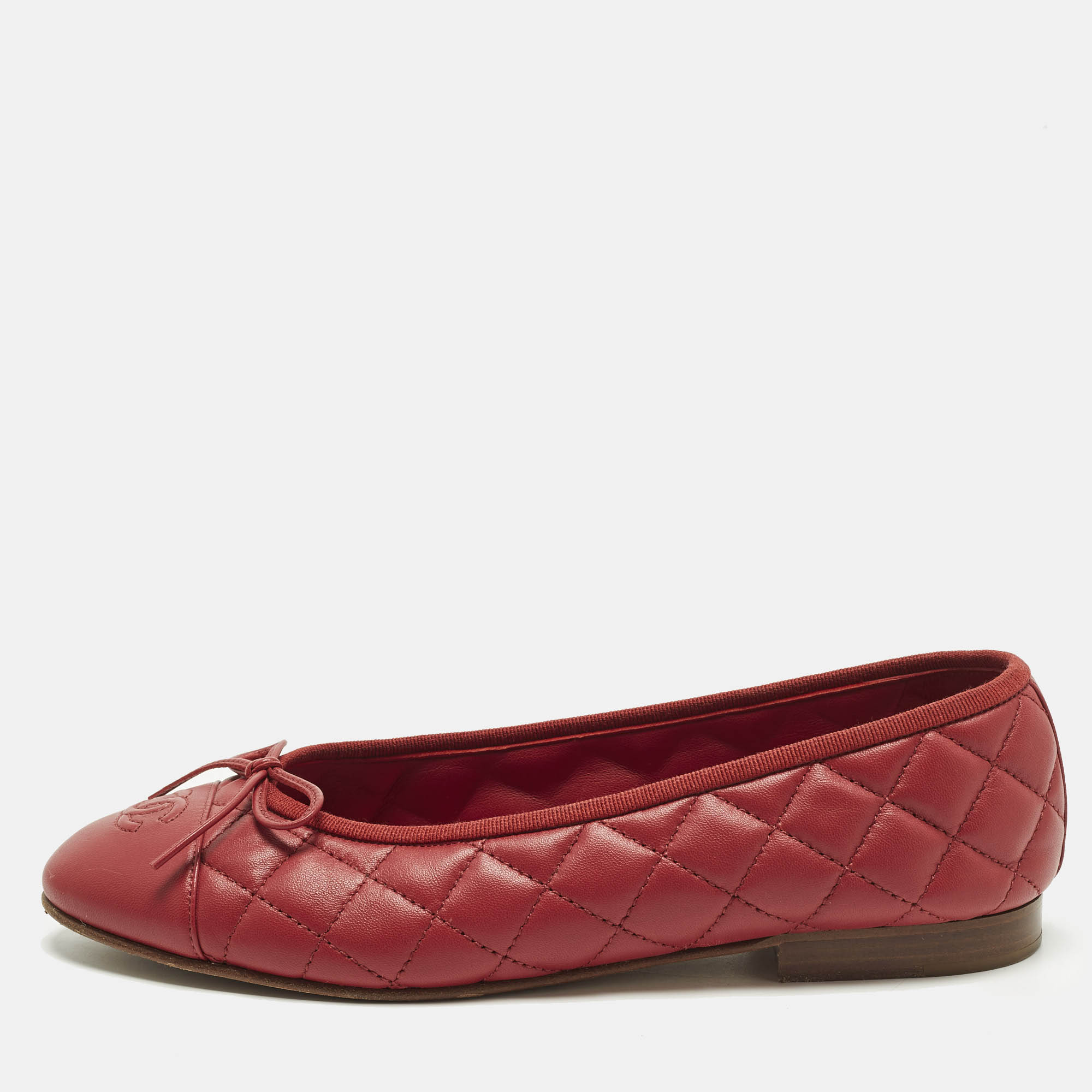 

Chanel CC Size  Red Quilted Leather Bow Ballet Flats