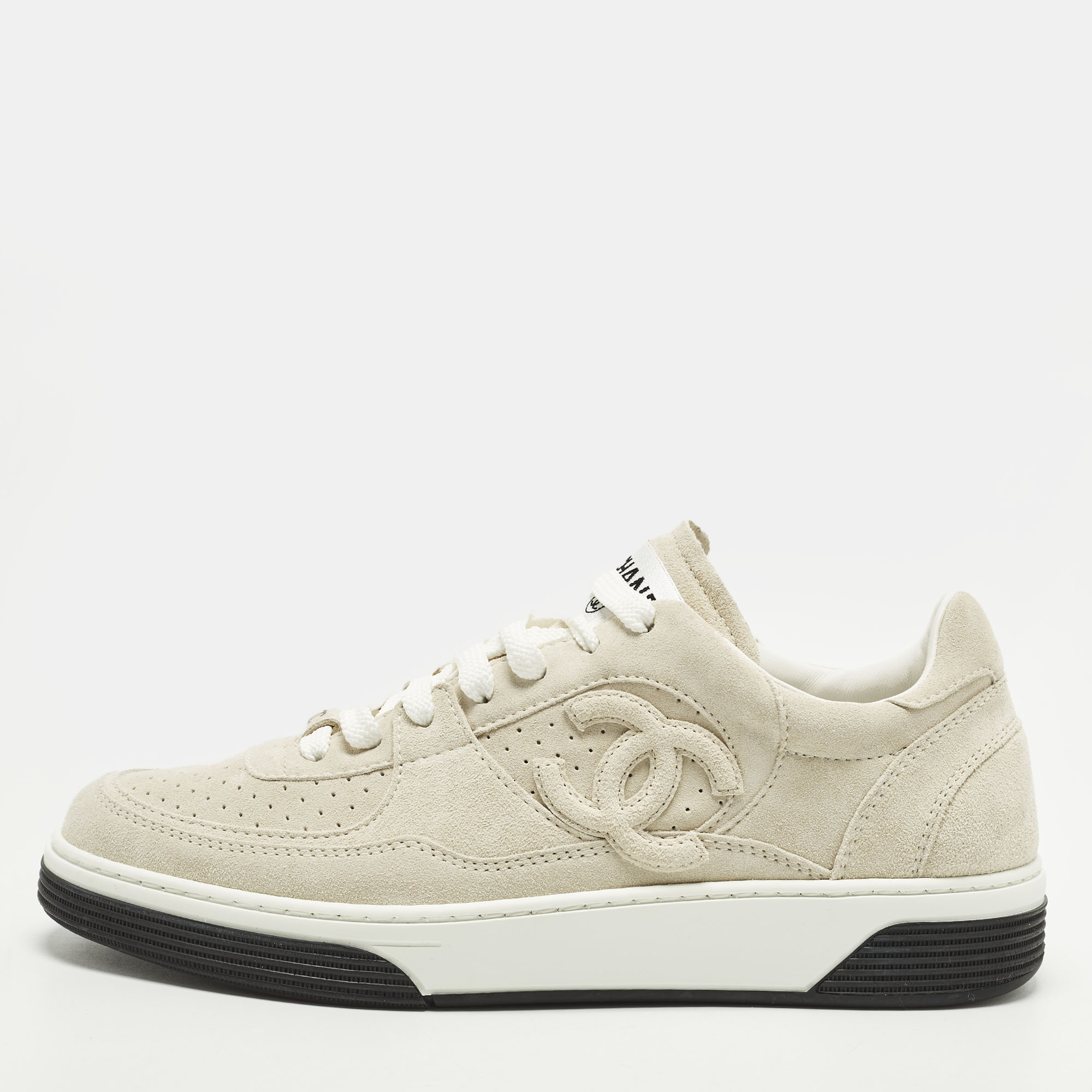 

Chanel CC Size  Beige Suede Low Top Sneakers