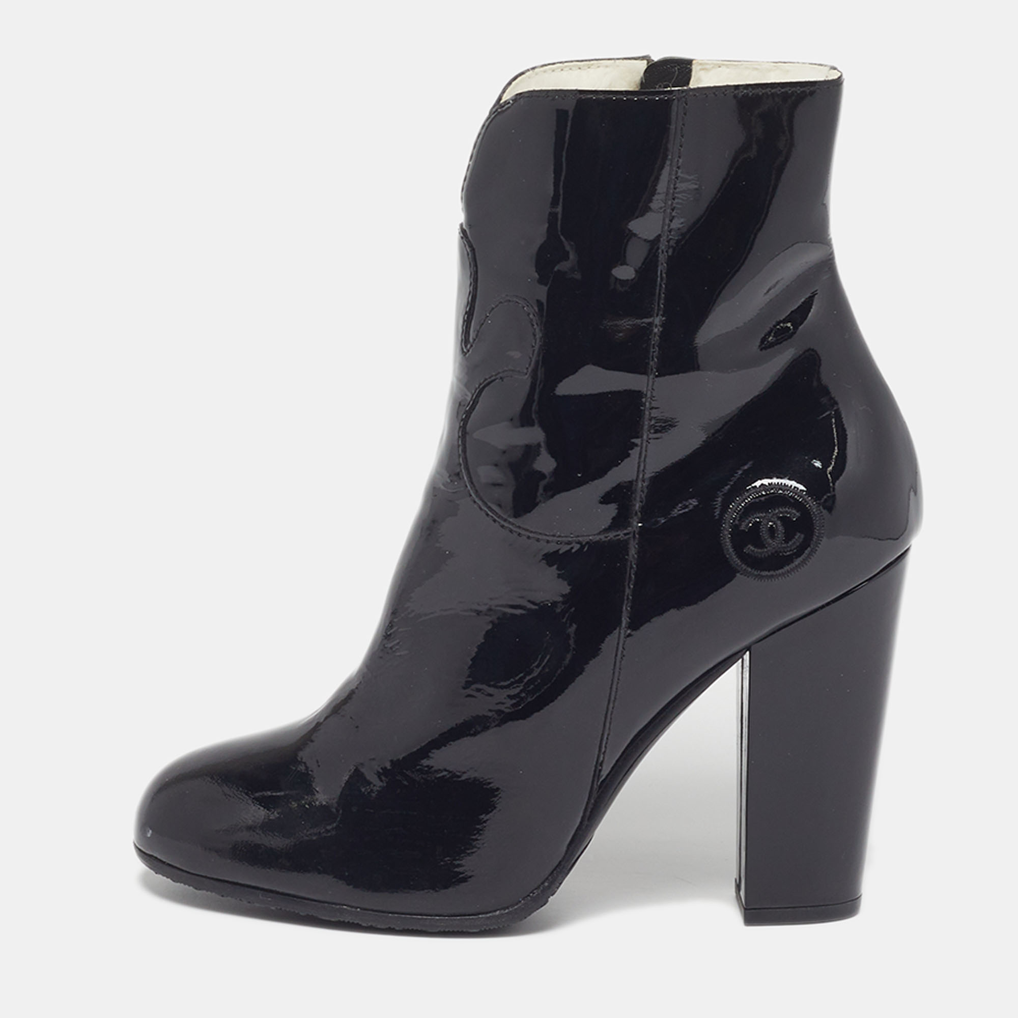 

Chanel Size  Black Patent Leather Ankle Length Boots