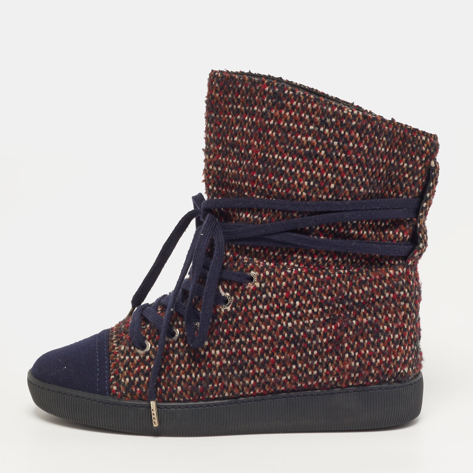 

Chanel CC Size  Multicolor Tweed Lace Wrap High Top Sneakers