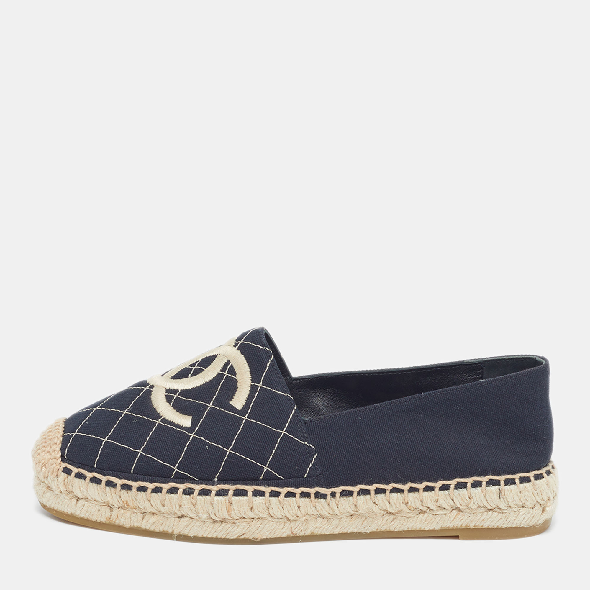 

Chanel CC Size  Navy Blue Canvas Espadrille Flats