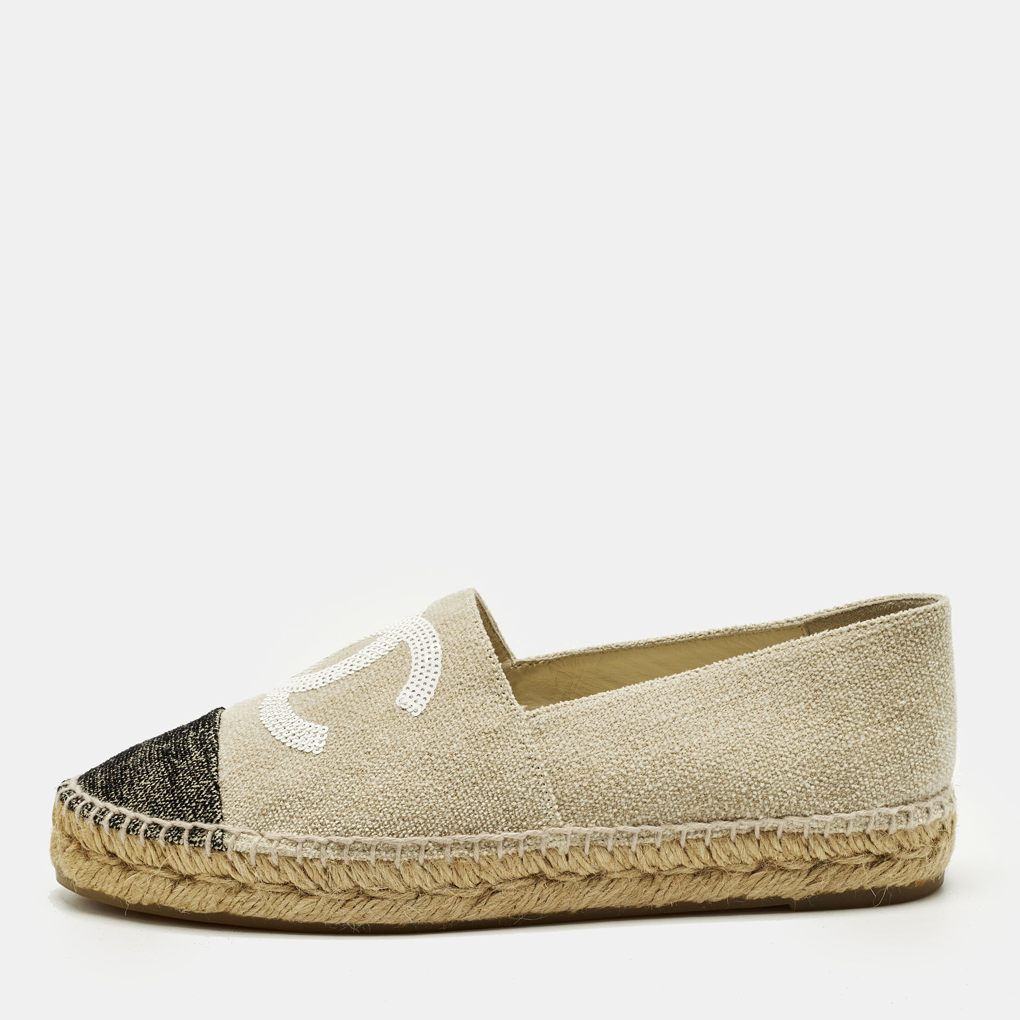 

Chanel CC Size  Beige/Black Tweed Espadrille Flats