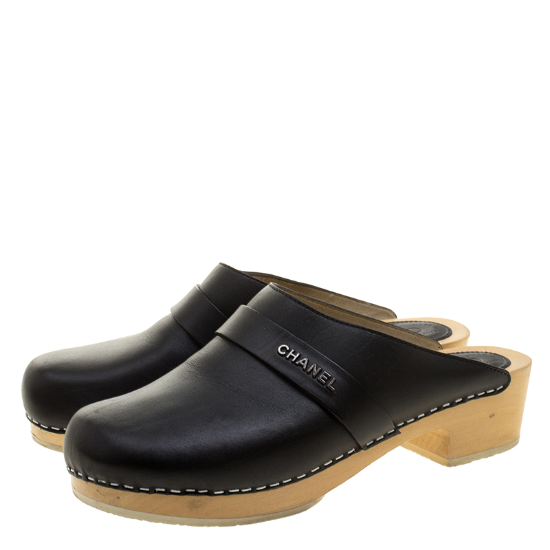 Chanel Black Leather Wooden Clogs Size  Chanel | TLC