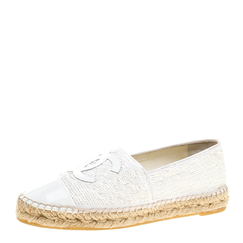 Chanel White Sequins and Patent Leather Espadrilles Size 37 Chanel | TLC