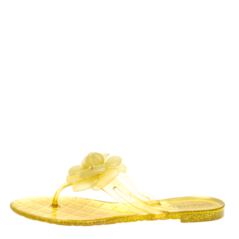 

Chanel Glitter Jelly CC Camellia Flat Sandals Size, Yellow
