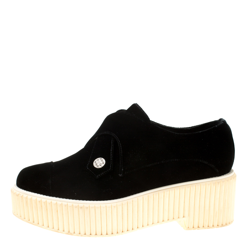 

Chanel Black Velvet Platform Sneakers Size