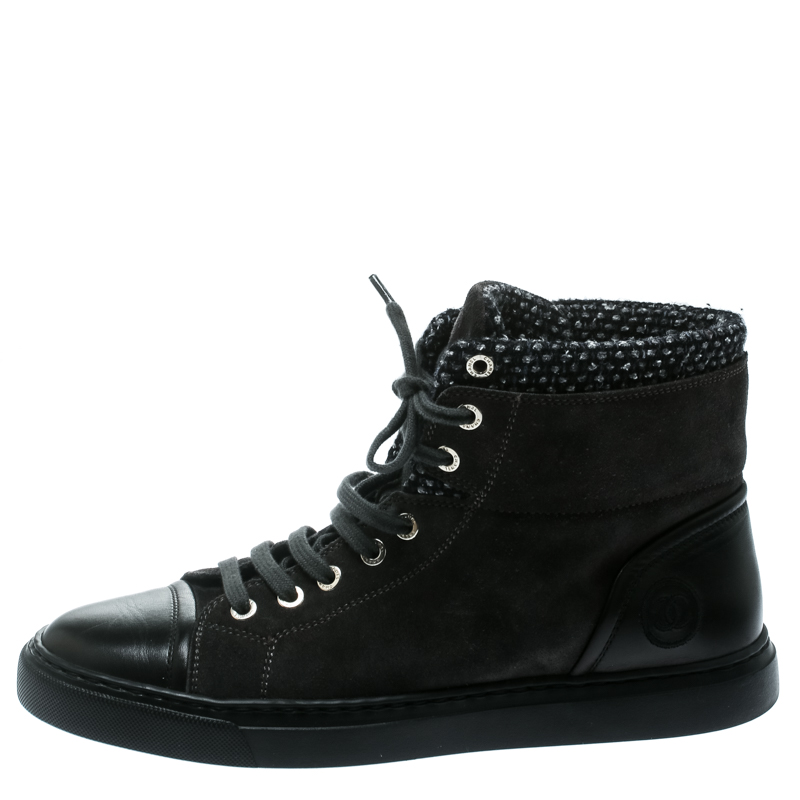 

Chanel Grey Suede/Tweed High Top Sneakers Size