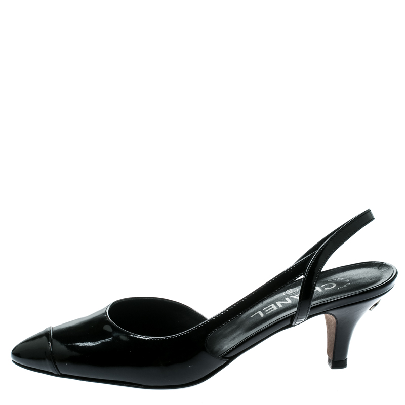 

Chanel Black Patent Leather Slingback Sandals Size