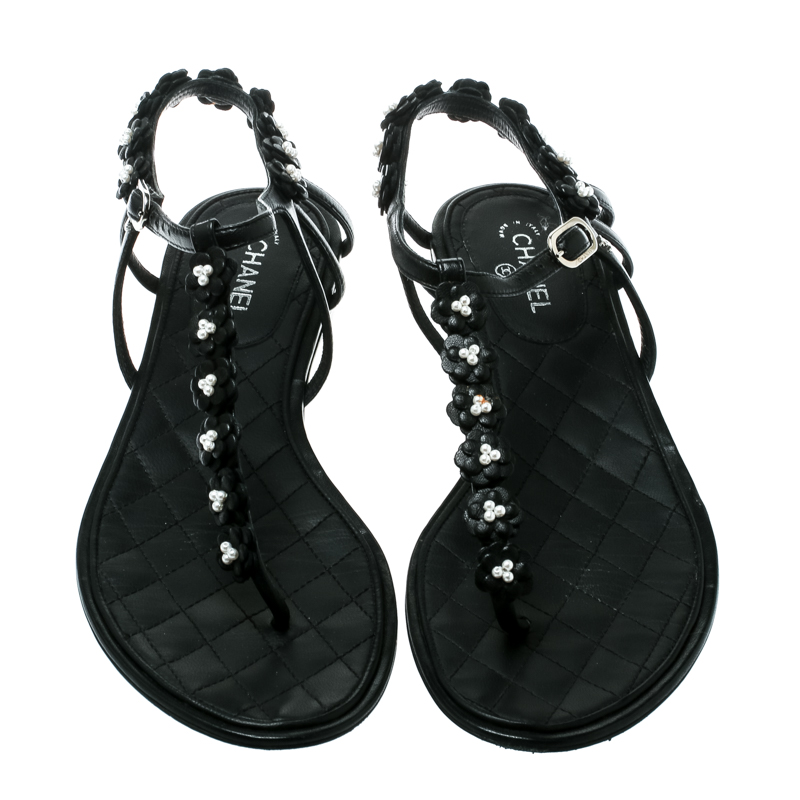 chanel black thong sandals cc logo