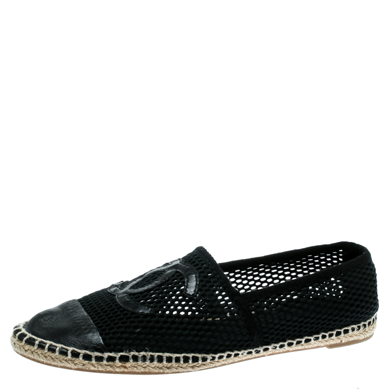 chanel black mesh espadrilles