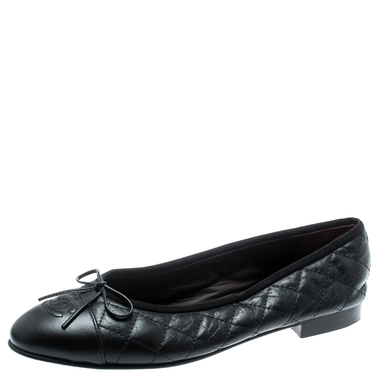 Chanel Black Quilted Leather CC Bow Ballet Flats Size 40 Chanel | TLC