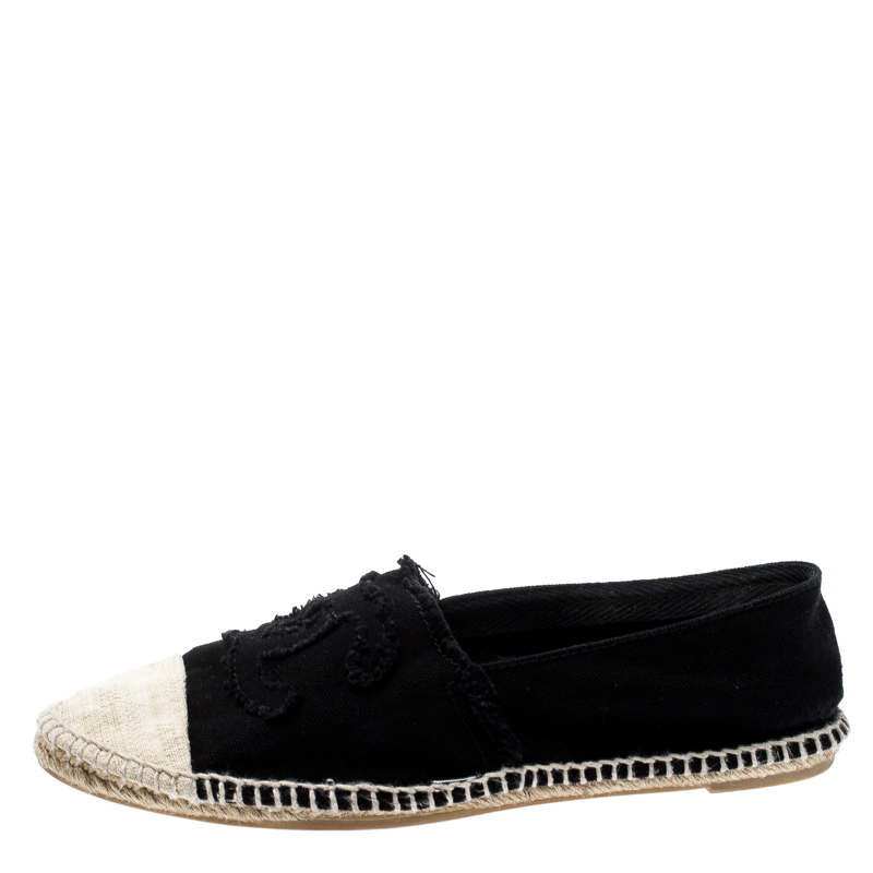 

Chanel Black/Beige CC Canvas Cap Toe Espadrilles Size
