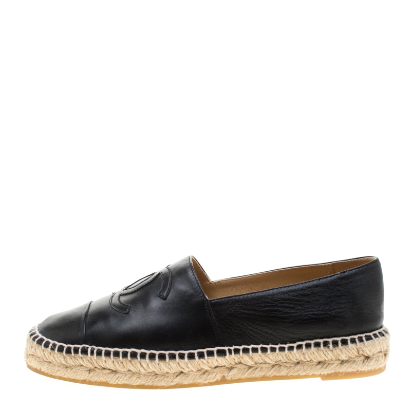 

Chanel Black Leather CC Espadrilles Size