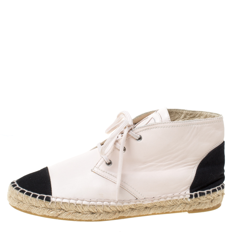 

Chanel Beige Leather And Black Canvas Cap Toe CC Espadrille Sneakers Size