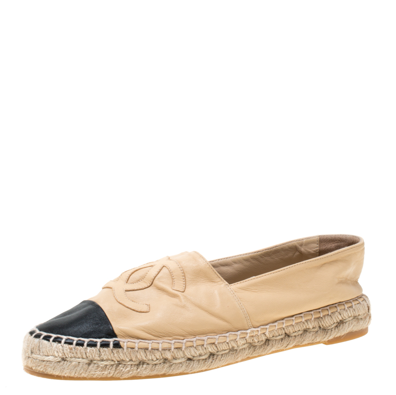 chanel espadrilles beige leather