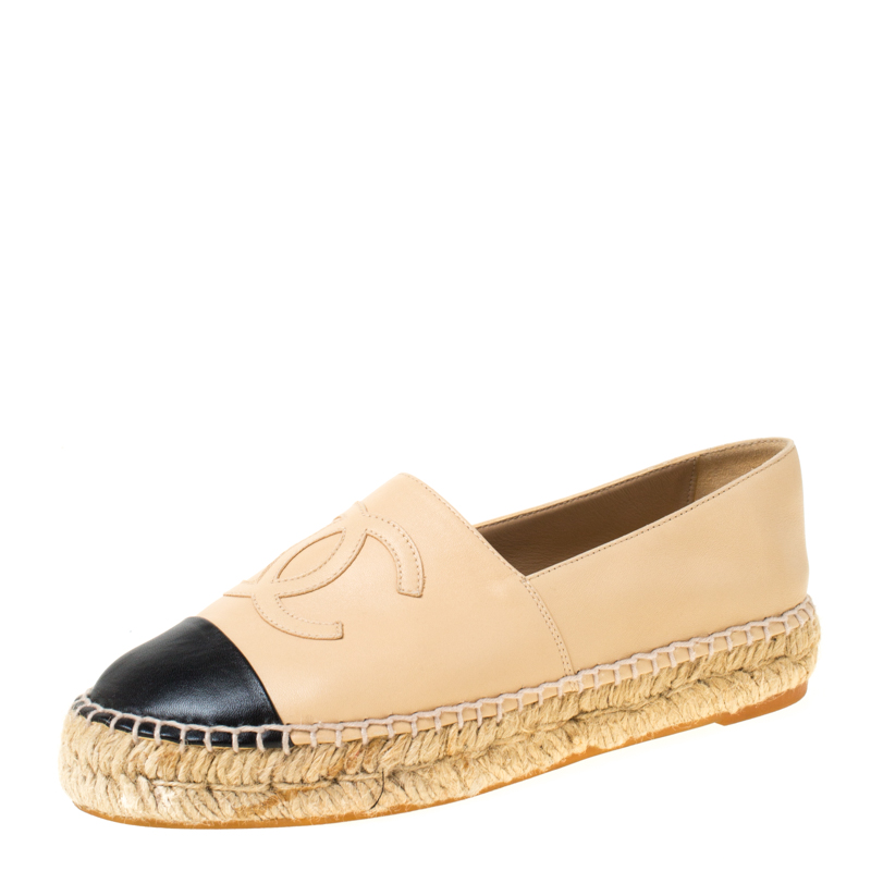 chanel black and tan espadrilles