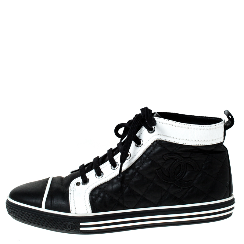 

Chanel Monochrome Quilted Leather High Top Sneakers Size, Black