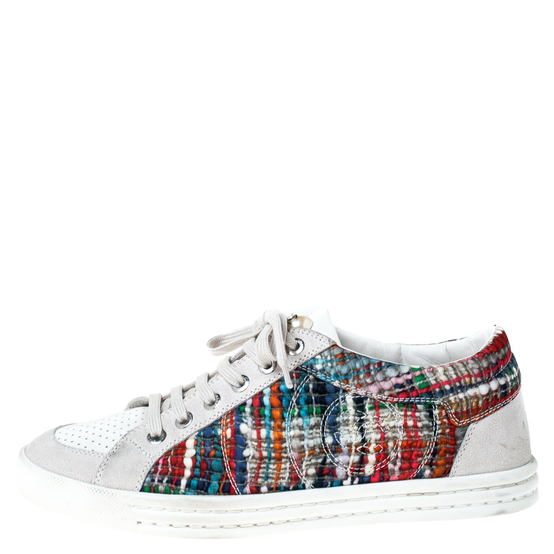 

Chanel Multicolor Tweed Printed Fabric And Perforated Leather Sneakers Size