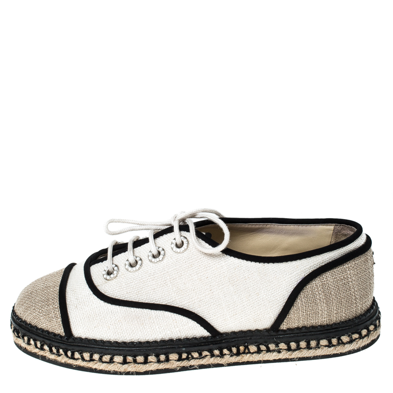 

Chanel Beige/Black Canvas Lace Up Espadrilles Sneakers Size