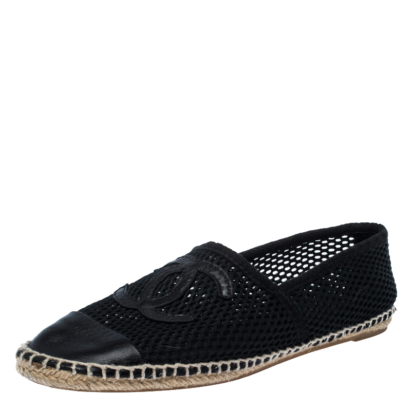 chanel black mesh espadrilles