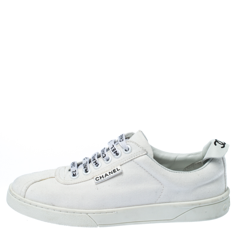 Chanel White Canvas Weekender Lace Up Sneakers Size 38 Chanel | TLC
