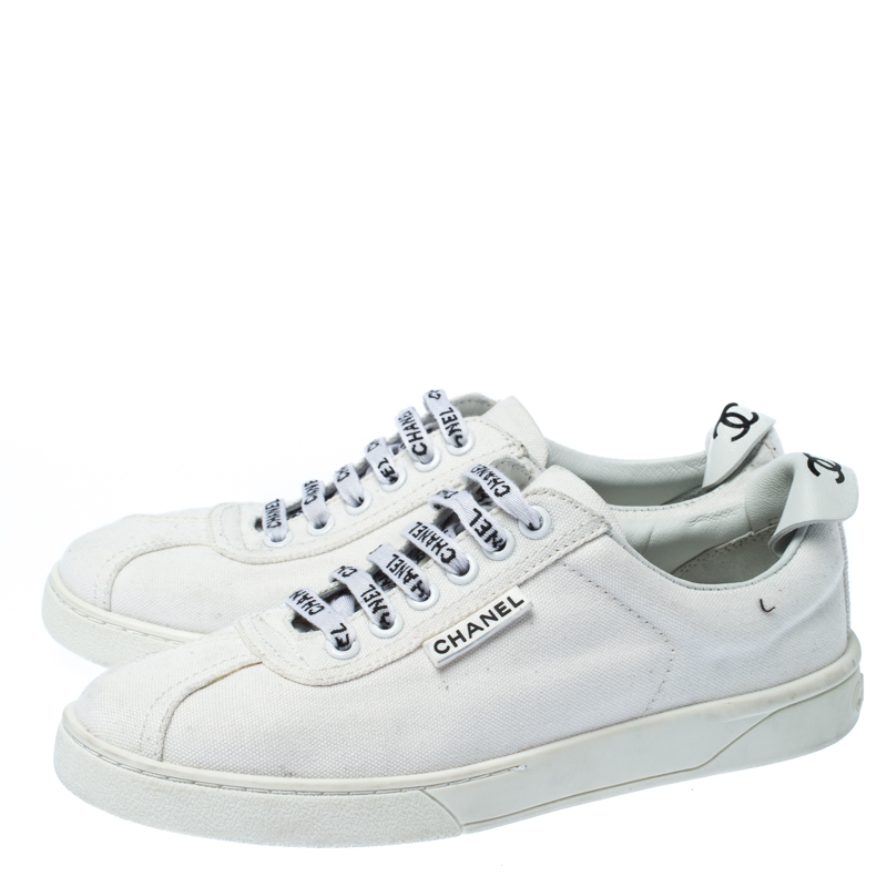 Chanel White Canvas Weekender Lace Up Sneakers Size 38 Chanel | TLC