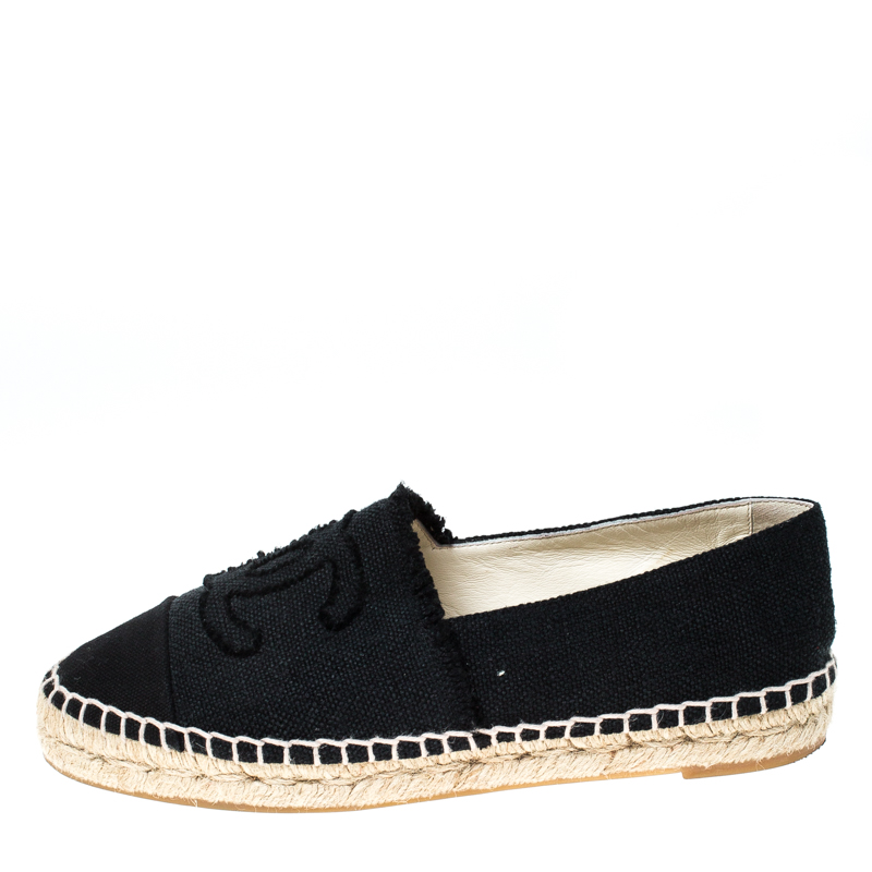 

Chanel Black Canvas CC Espadrille Flats Size