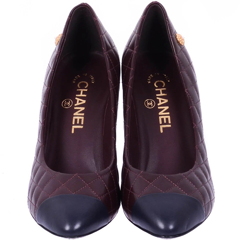

Chanel Burgundy/Navy Quilted Cap Toe Pumps Size, Navy blue