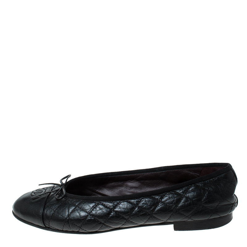 

Chanel Black Quilted Leather CC Bow Cap Toe Ballet Flats Size