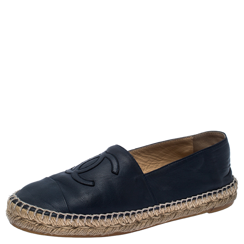 Chanel Navy Blue Leather CC Espadrilles Size 39 Chanel | TLC