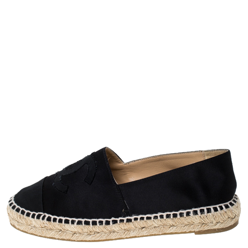 

Chanel Black Satin CC Cap Toe Espadrilles Loafers Size