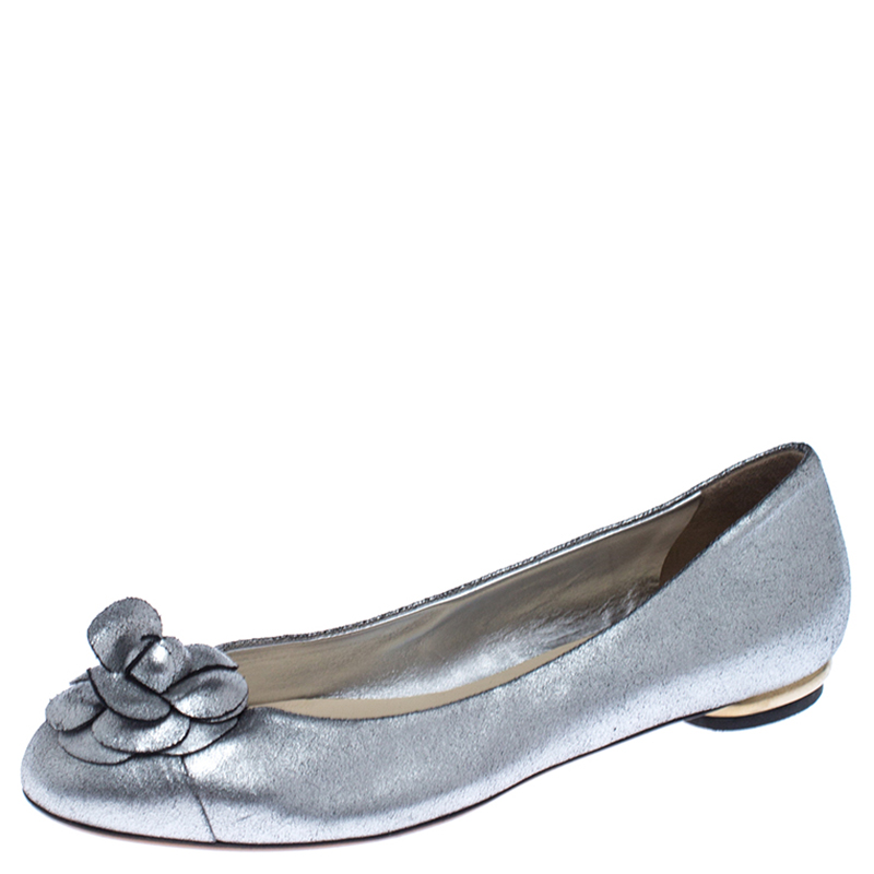 silver chanel flats