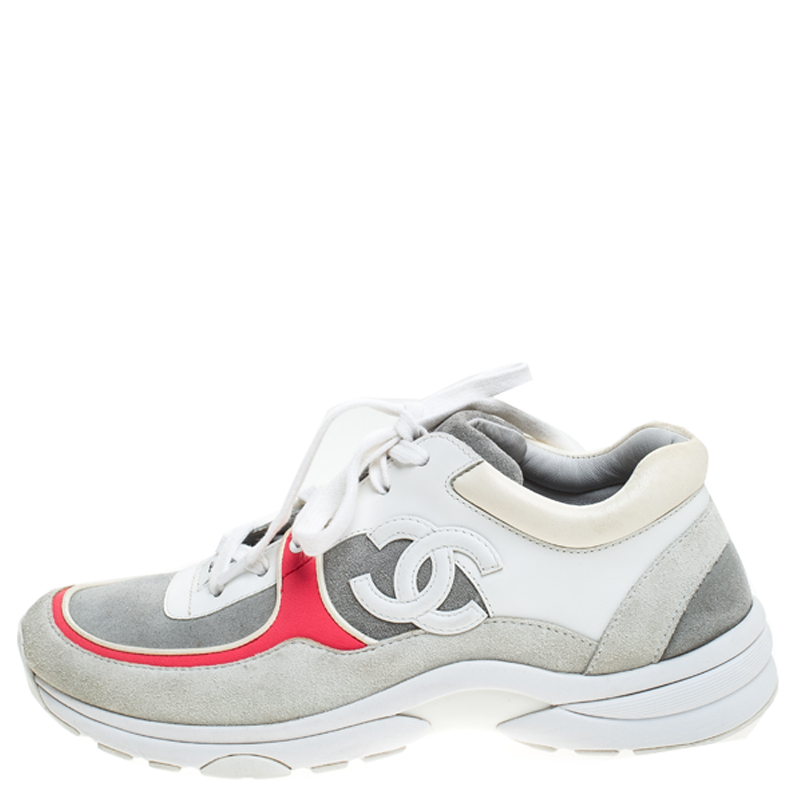 

Chanel Multicolor Suede And Leather CC Logo Lace Up Sneakers Size