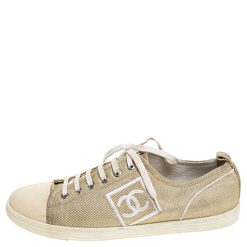 

Chanel Gold/Beige Canvas Sneakers Size