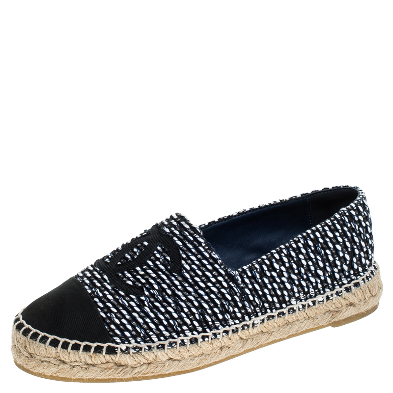 Pre Owned Chanel Multicolor Tweed And Grosgrain CC Espadrille Flats Size 37