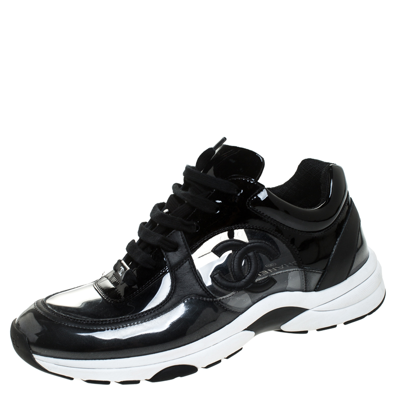 Chanel Black PVC And Patent Leather CC Lace Up Sneakers Size 41 Chanel ...