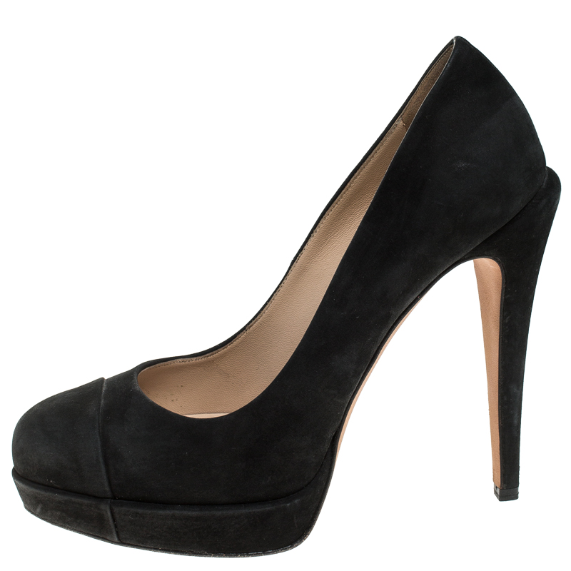 

Chanel Black Nubuck Cap Toe Platform Pumps Size