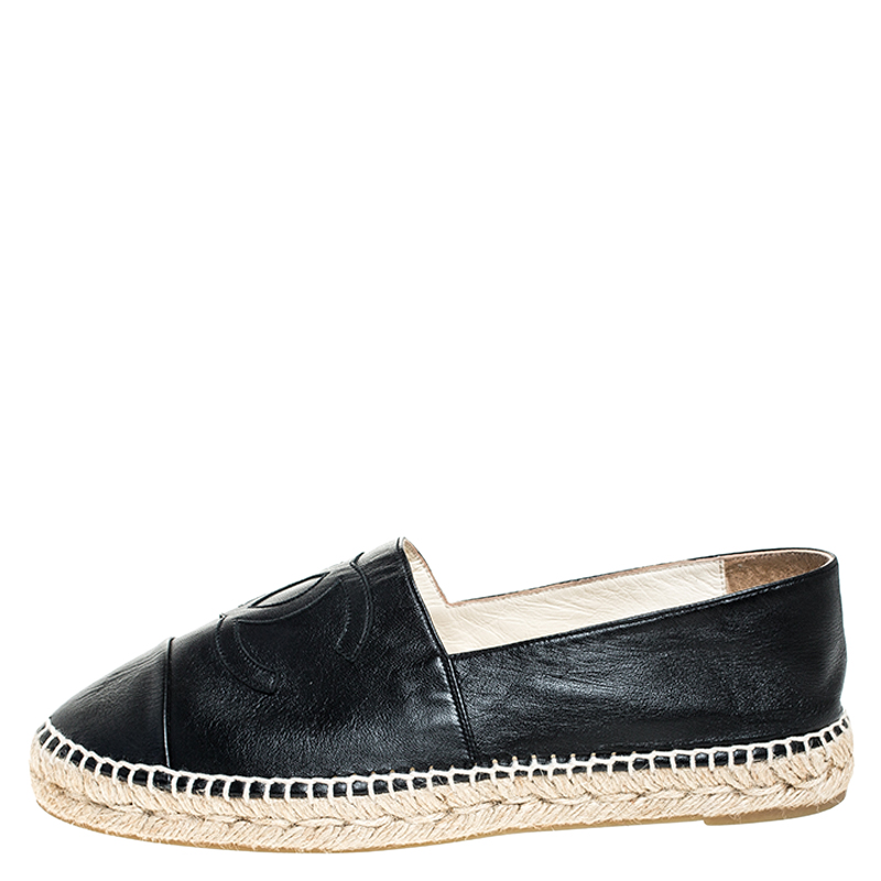 

Chanel Black Leather CC Espadrilles Size