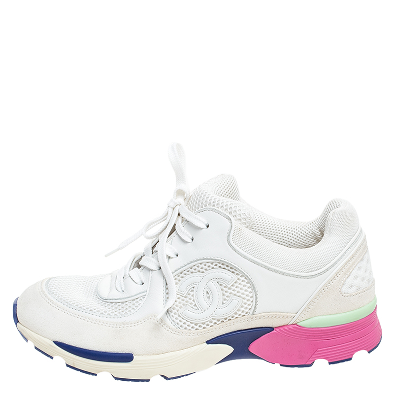 

Chanel White Mesh/Leather/Suede CC Sneakers Size