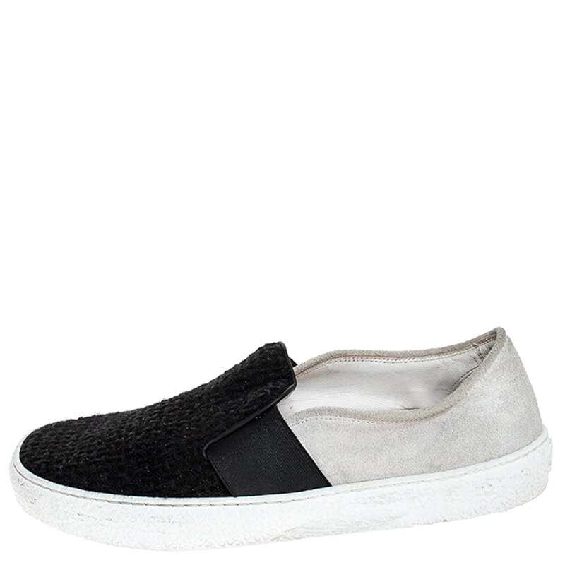 

Chanel Black/White Tweed and Suede Slip On Sneakers Size