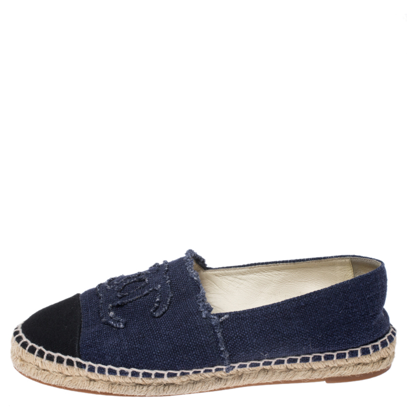 

Chanel Blue/Black Cap Toe Canvas CC Logo Espadrilles Size