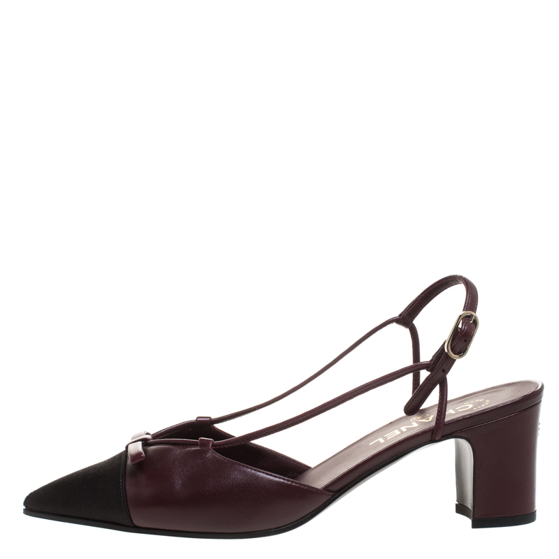 

Chanel Two Tone Leather And Satin Pointed Toe Slingback Sandals Size 40, Burgundy