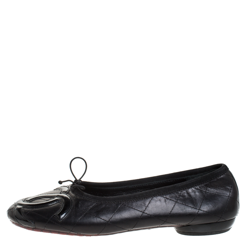 

Chanel Black Quilted Leather CC Bow Ballet Flats Size