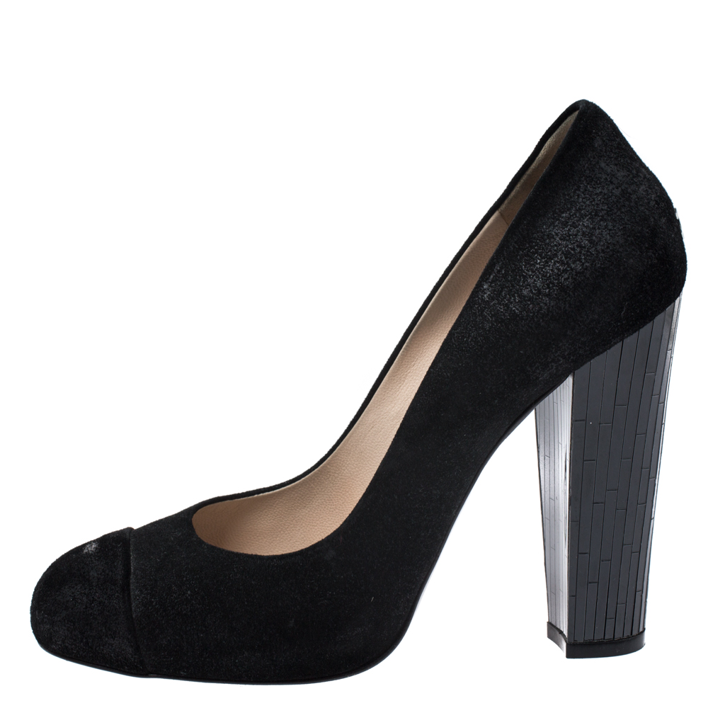 

Chanel Black Suede Leather Cap Toe CC Pumps Size