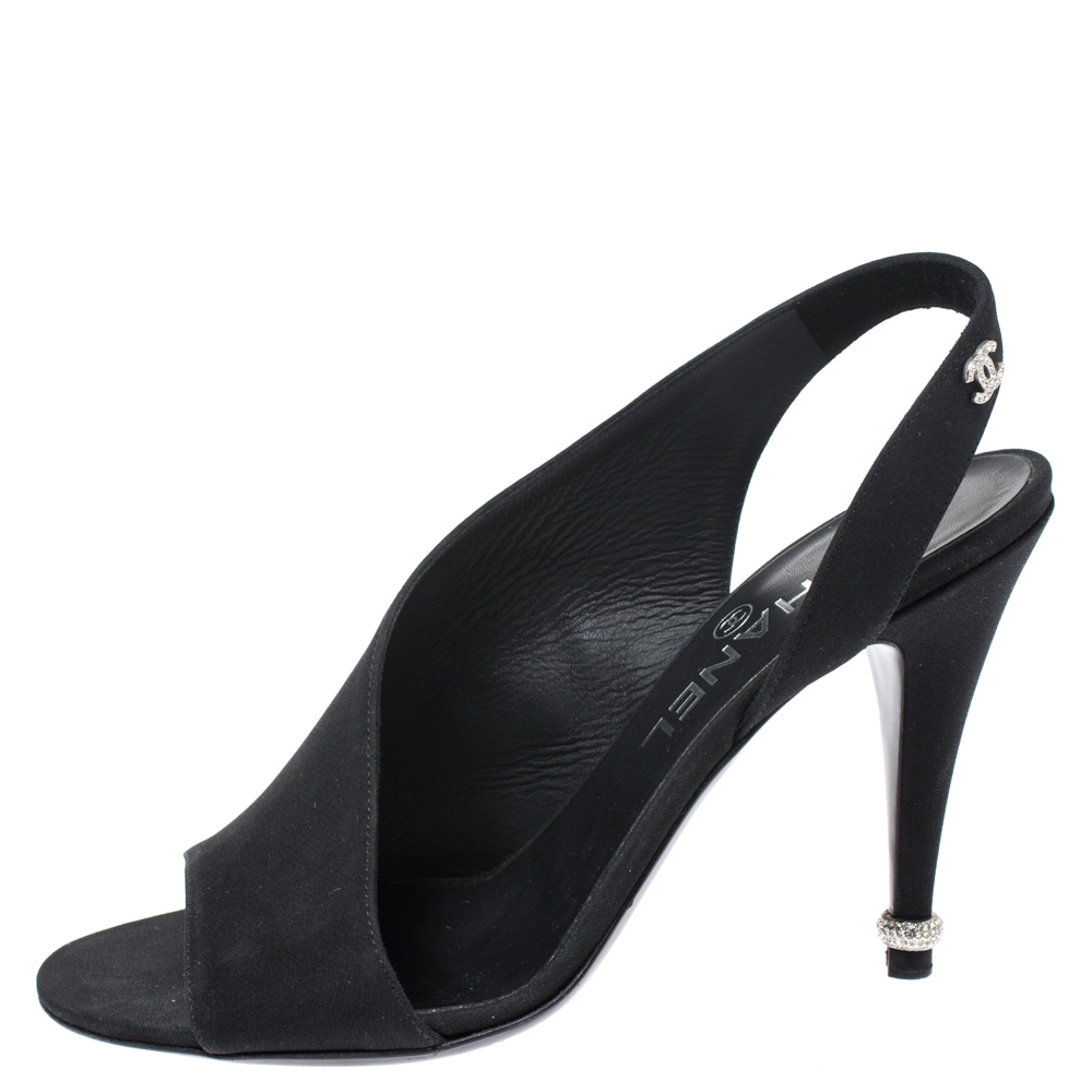 

Chanel Black Fabric Open Toe CC Slingback Sandals Size